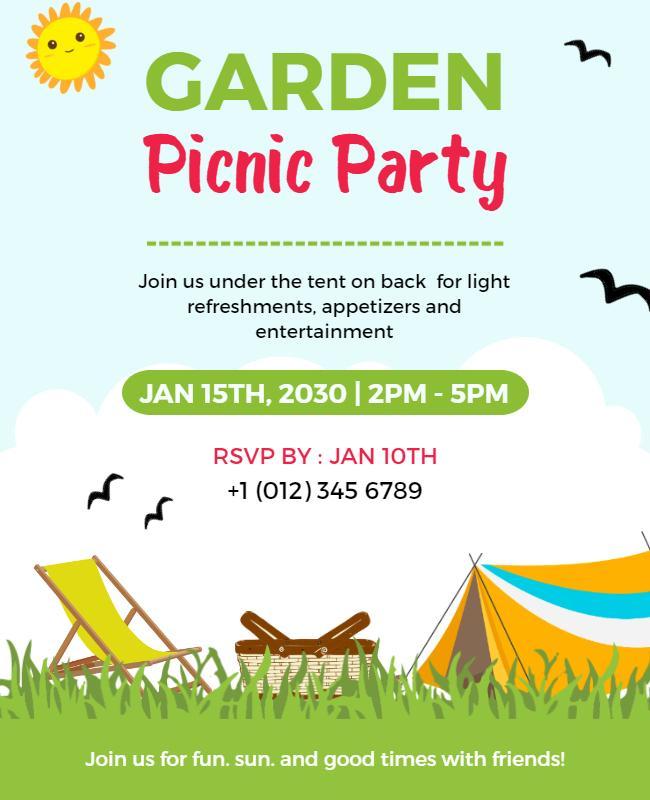 Garden Picnic Party Announcement Flyer Template