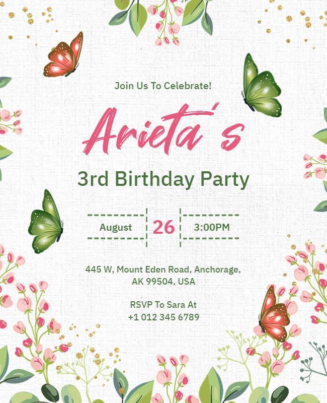 Garden Theme Kids Birthday Party Flyer Template