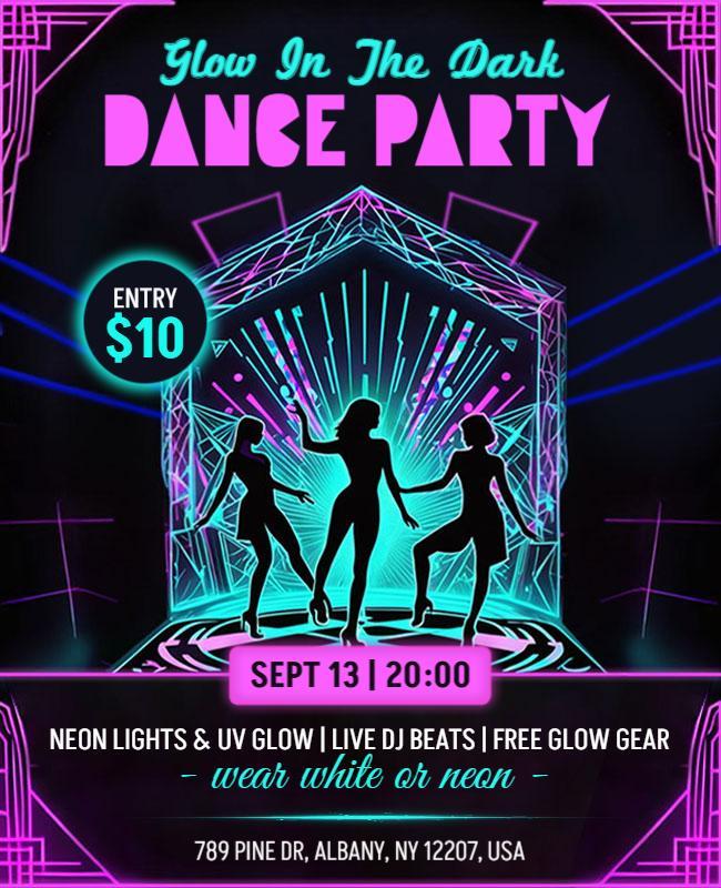 Glow in the Dark Dance Party Flyer Template