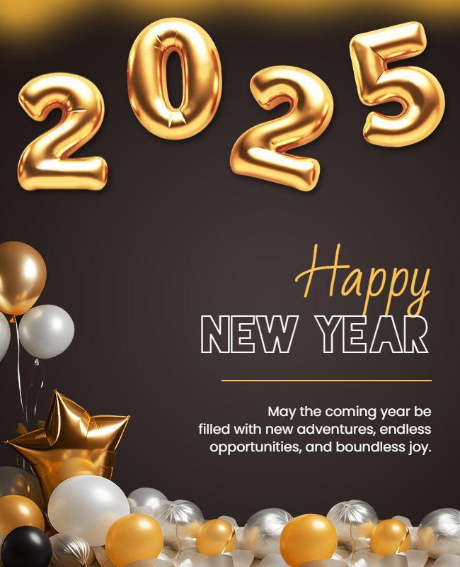 Gold and Black 2025 New Year Greetings Flyer Template