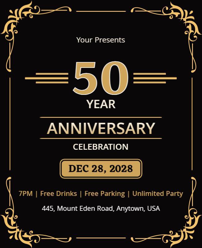 Golden 50th Anniversary Celebration Flyer Template