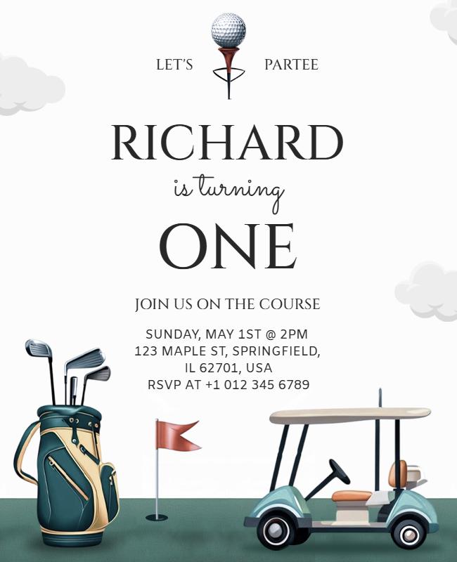 Golf Theme 1st Birthday Invitation Flyer Template