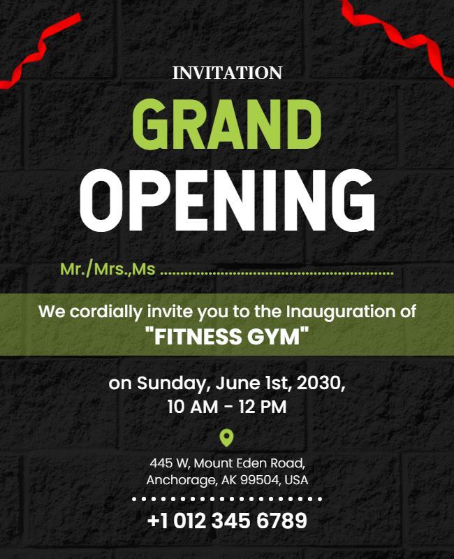 Grand Opening Fitness Gym Invitation Flyer Template