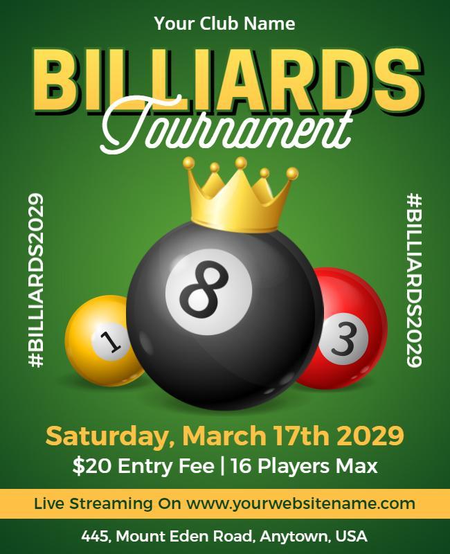 Green Billiards Tournaments Poster Template