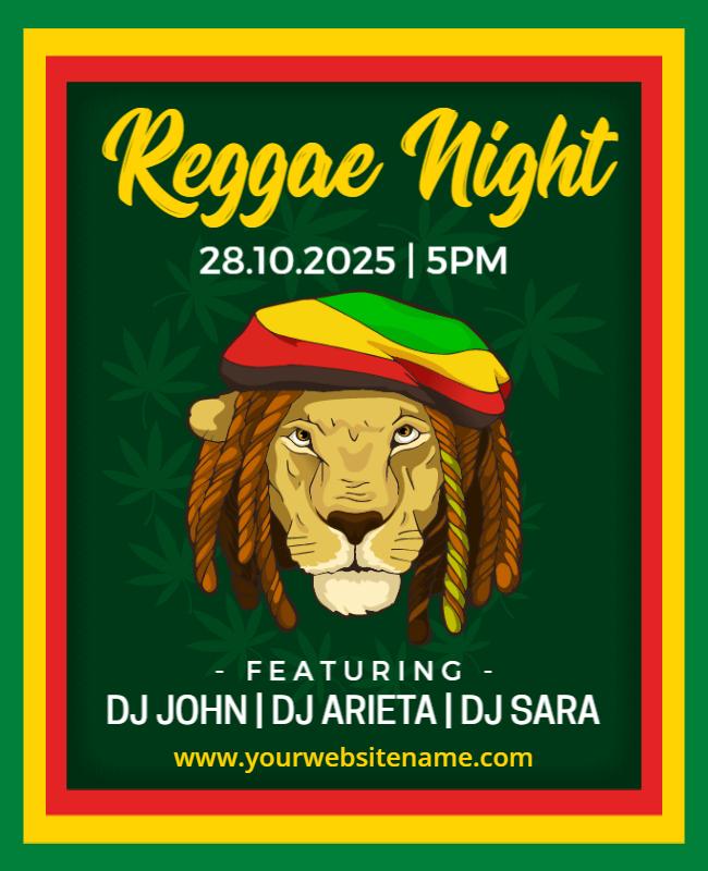 Green Lion Reggae Night Poster Template