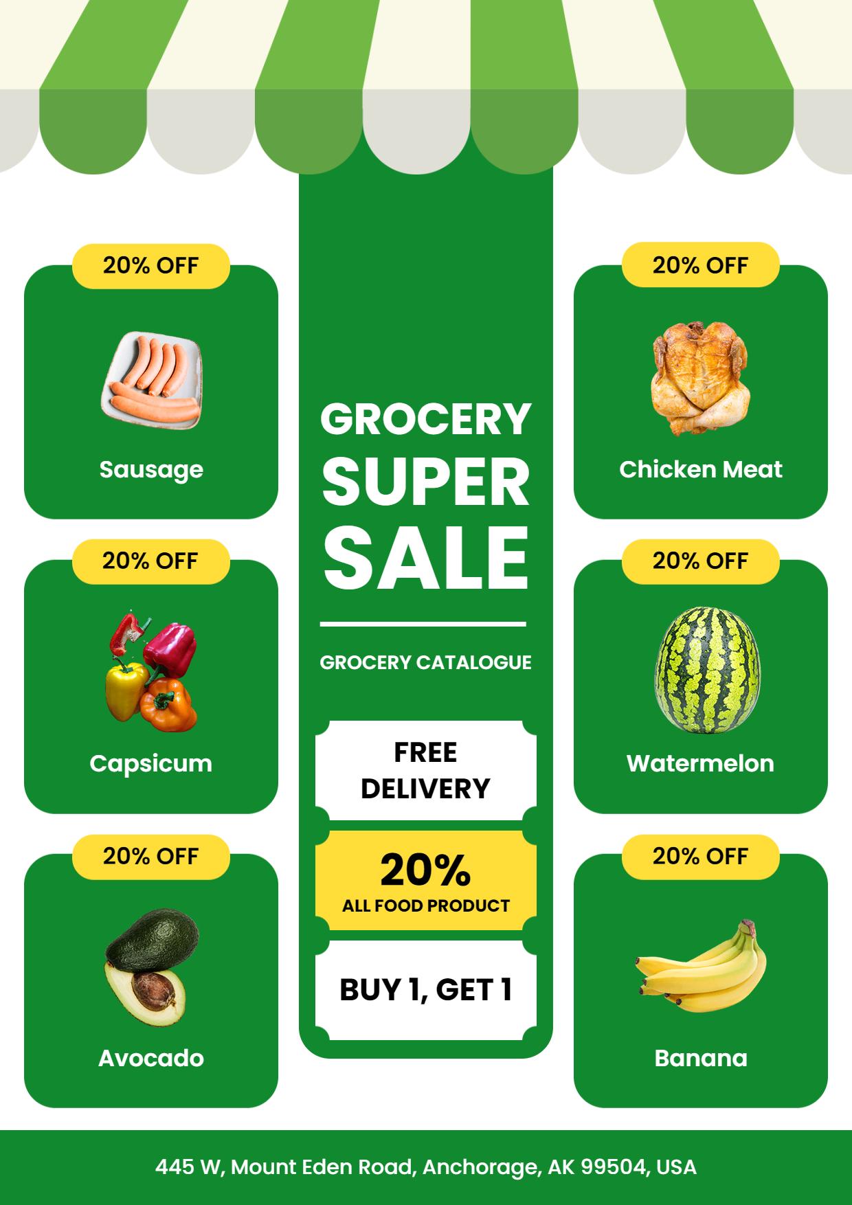 Grocery Store Super Sale Discount A4 Flyer Template