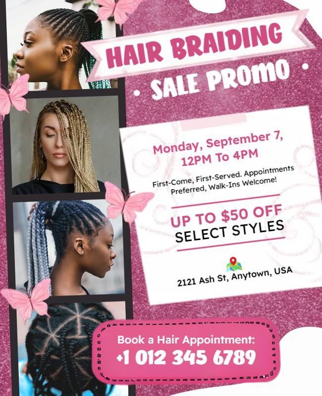 Hair Braiding Sale Promotion Event Flyer Template