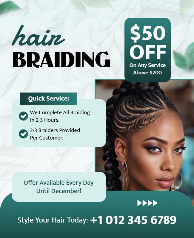 Hair Braiding Service Promotional Flyer Template