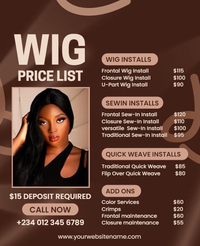 Hair Salon Wig Services Price List Flyer Template