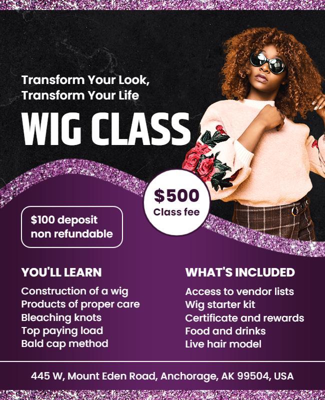 Hair Styling Wig Class Workshop Flyer Template