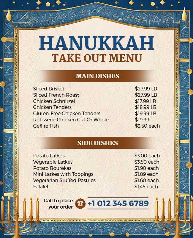 Hanukkah Takeout Menu Special Flyer Template