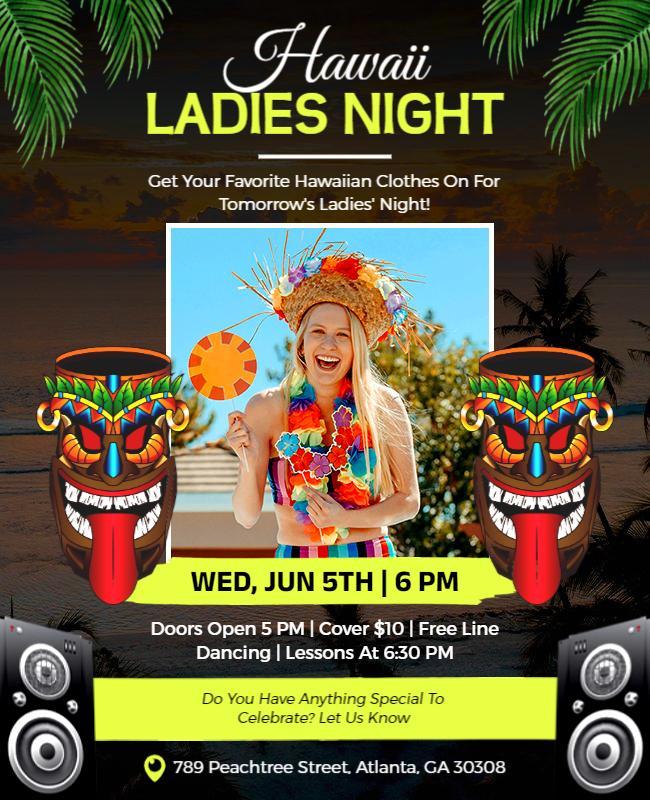 Hawaii Themed Ladies Night Celebration Flyer Template