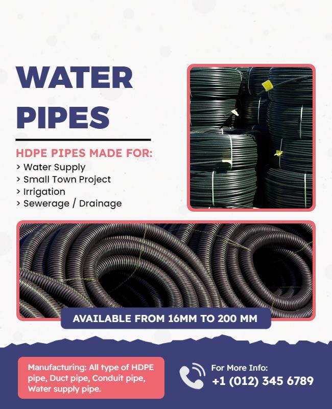 Hdpe Water Pipes Supply Promotional Flyer Template