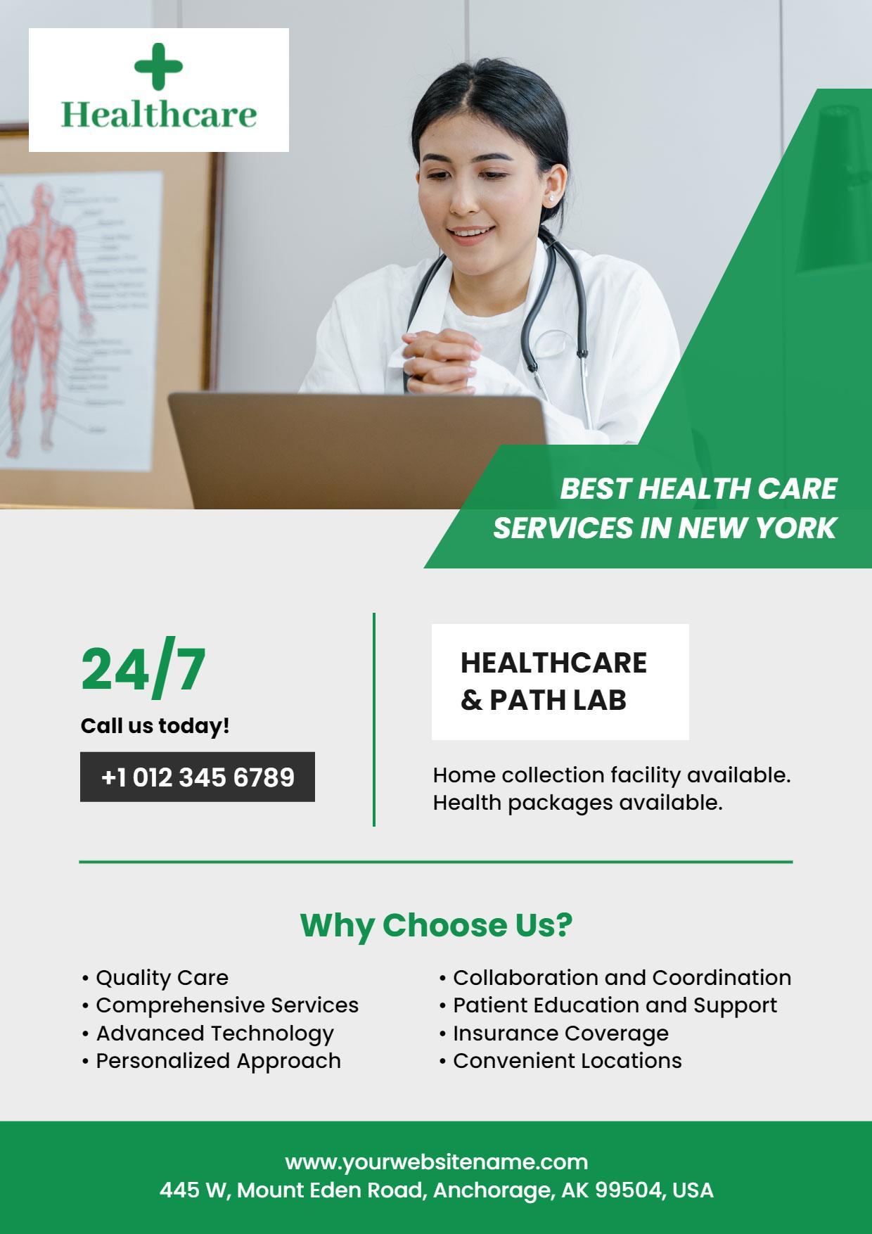 Healthcare and Path Lab Services A4 Flyer Template