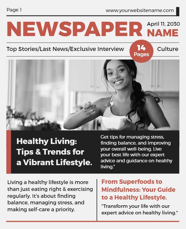 Healthy Lifestyle Tips Newspaper Flyer Template