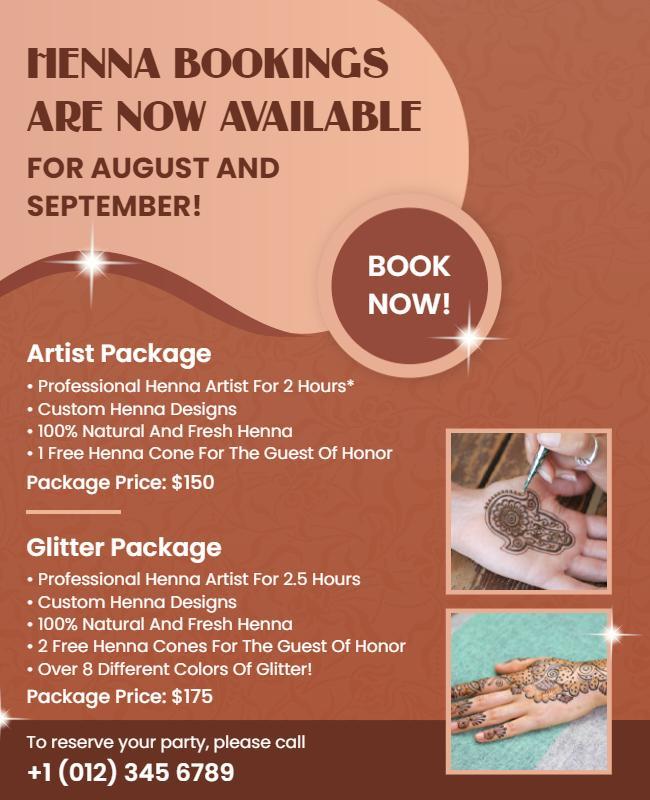 Henna Artist Booking Package Flyer Template