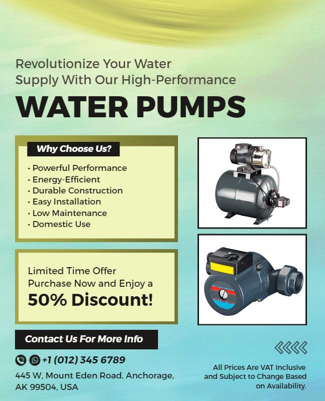 High Performance Water Pumps Promotional Flyer Template