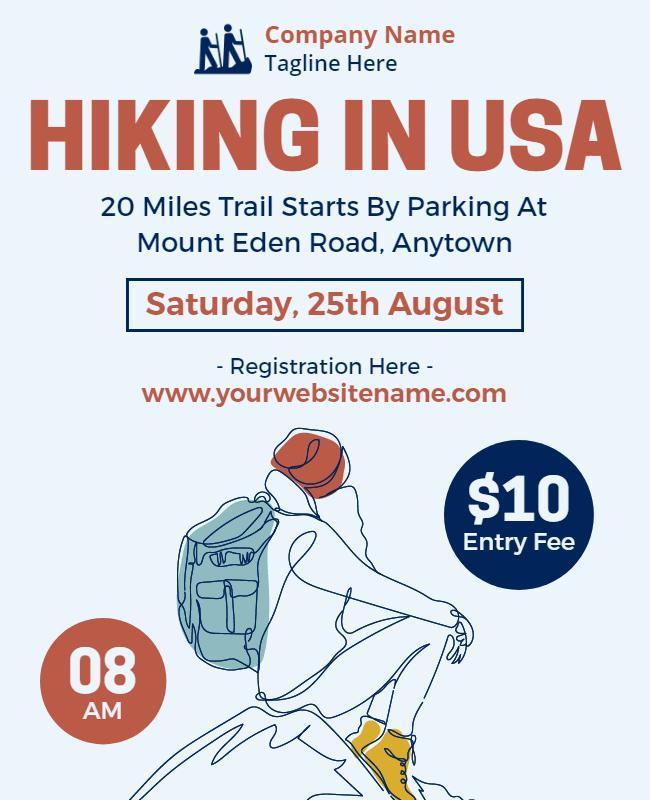 Hiking Adventure Event Flyer with Mountain Illustration Template