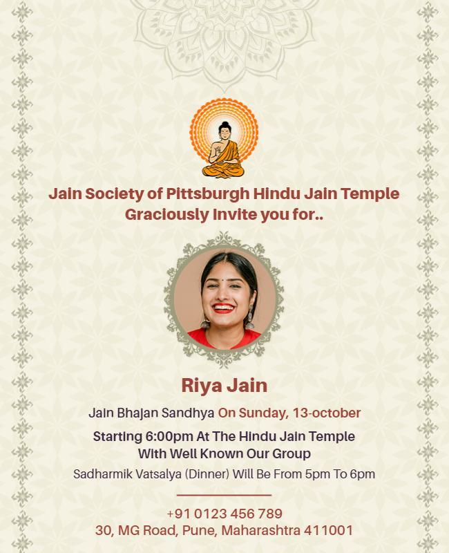 Hindu Jain Temple Bhajan Event Flyer Template