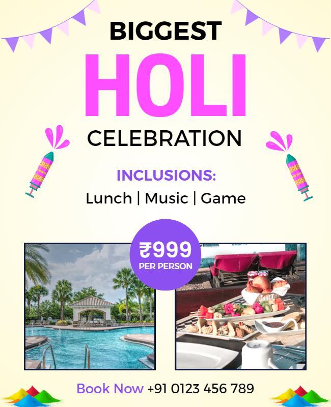 Holi Celebration with Lunch and Music Flyer Template