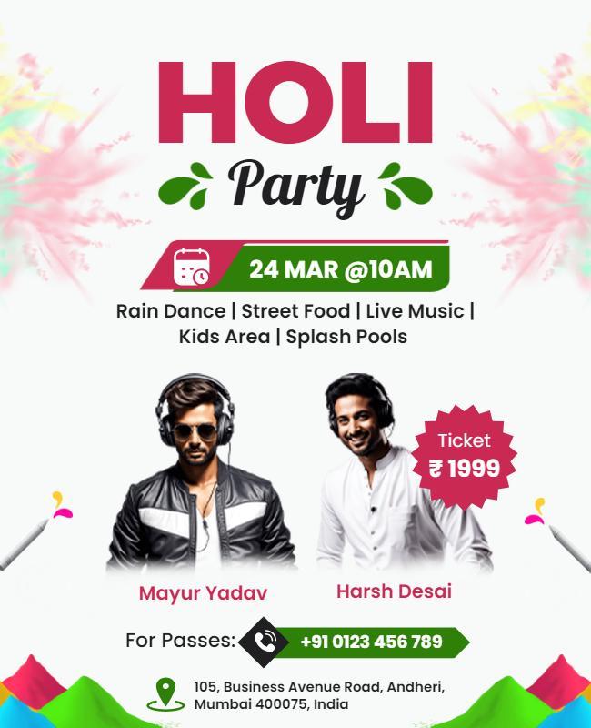 Holi Festival Celebration Party Flyer Template