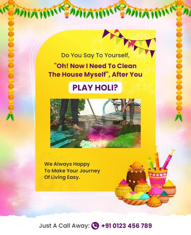 Holi Festival Home Cleaning Service Flyer Template