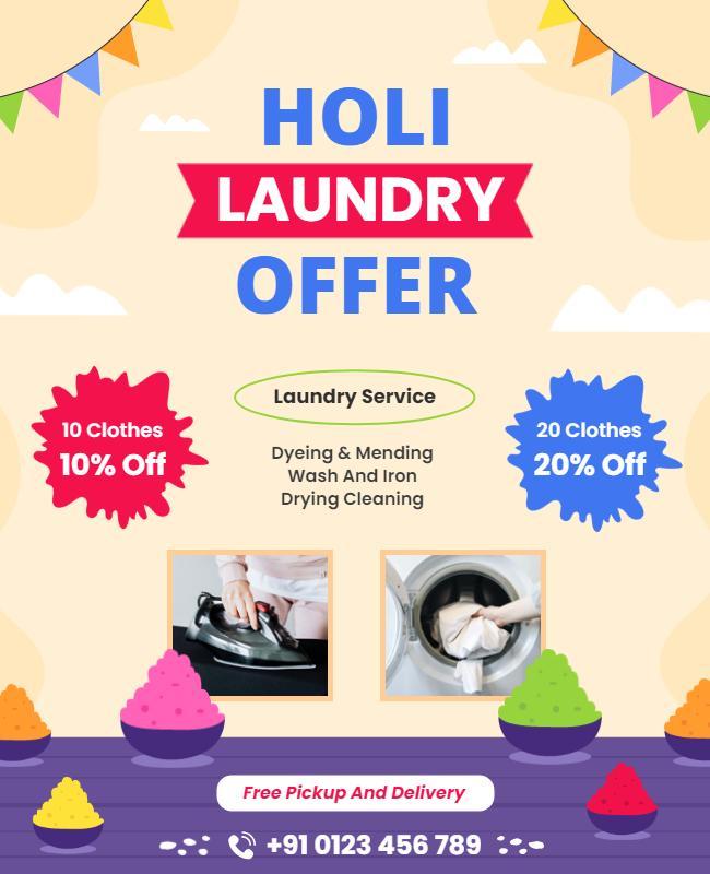 Holi Festival Laundry Service Offer Flyer Template