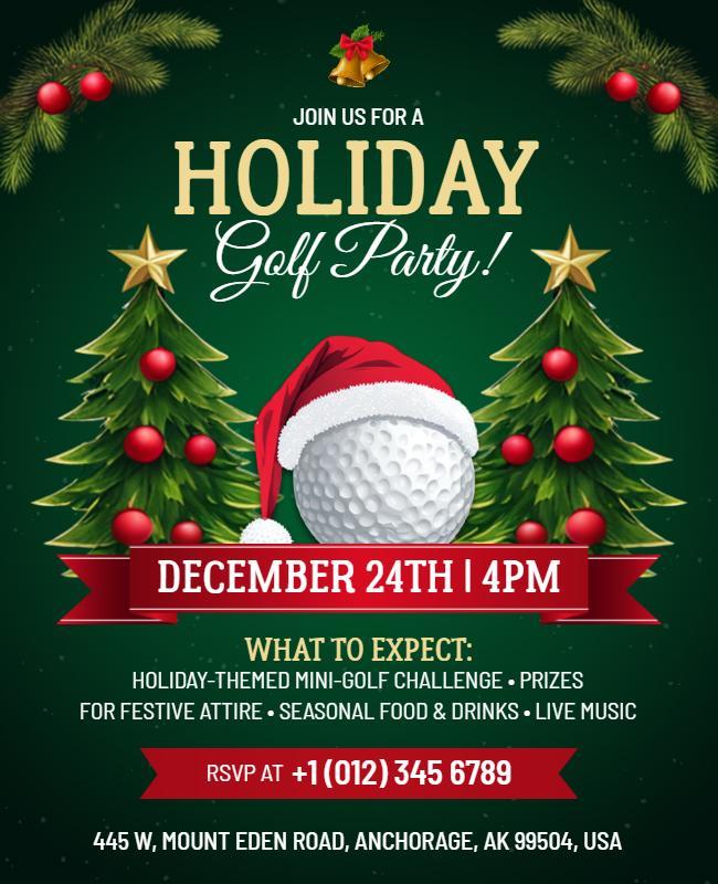 Holiday Golf Party Celebration Flyer Template