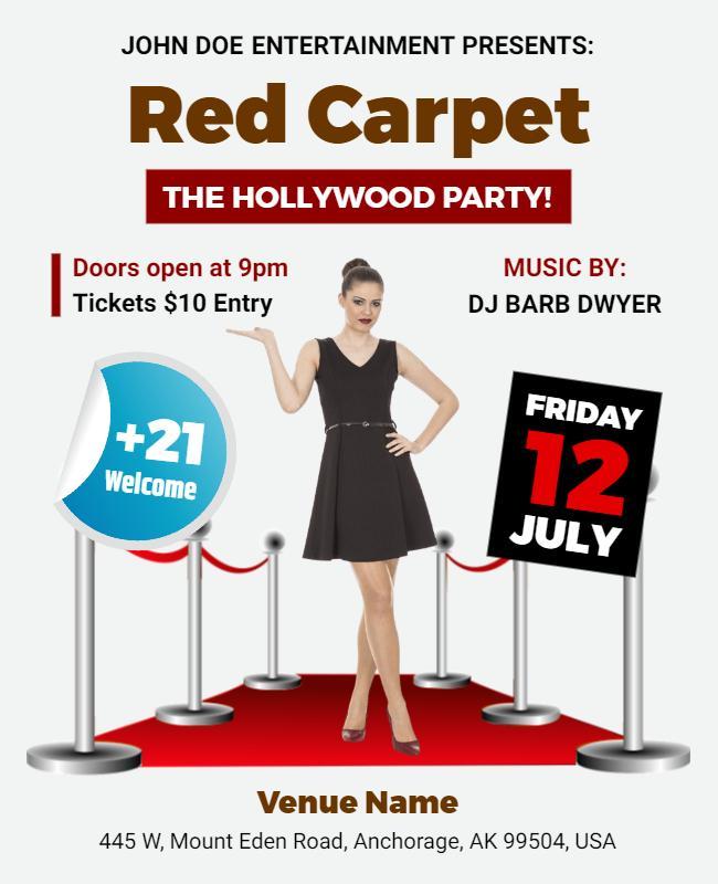 Hollywood Red Carpet Party Invitation Flyer Template