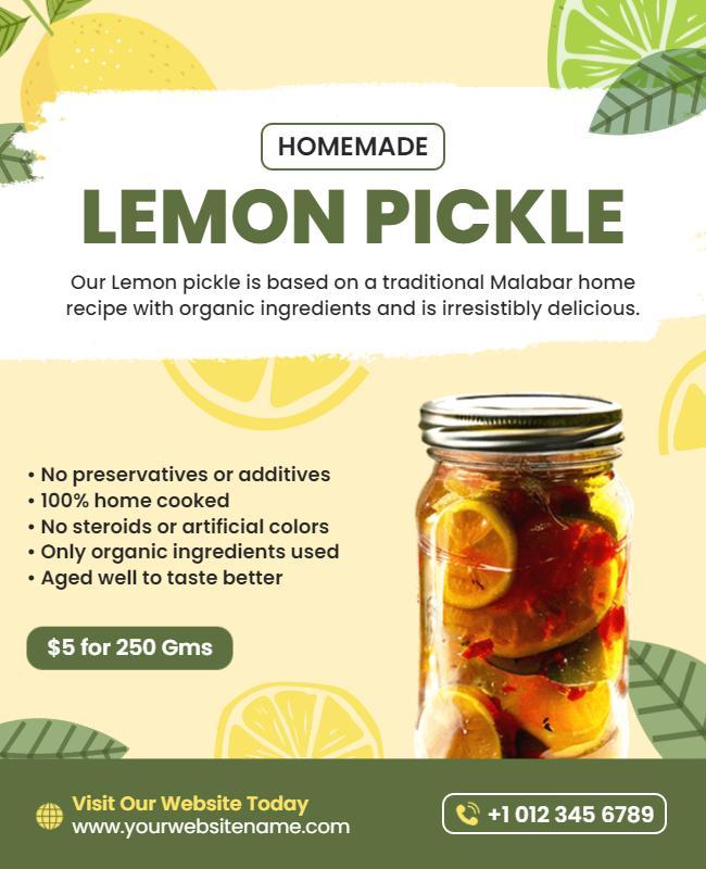 Homemade Organic Lemon Pickle Promotion Flyer Template