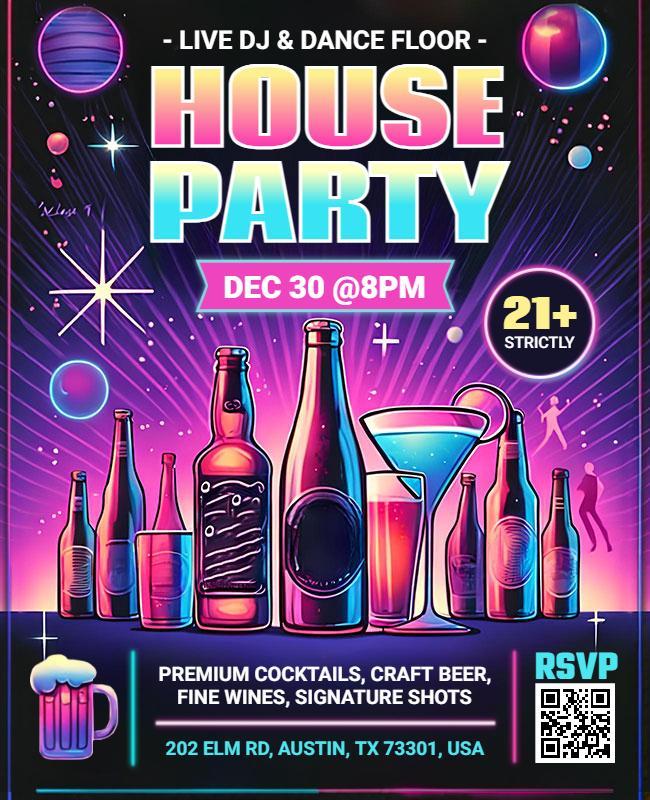 House Party with DJ and Cocktails Flyer Template