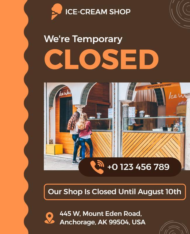 Ice Cream Shop Temporary Closure Announcement Flyer Template