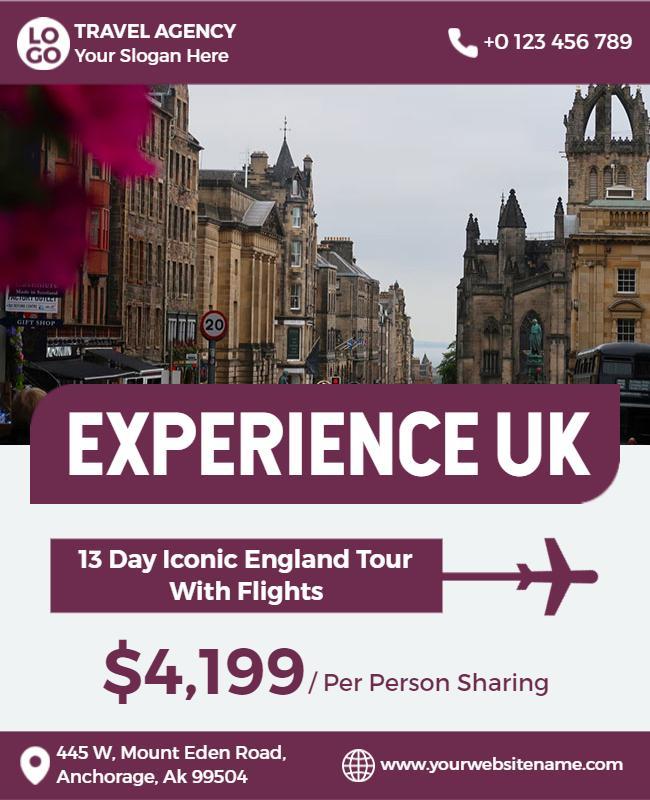 Iconic England Tour Travel Agency Flyer Template