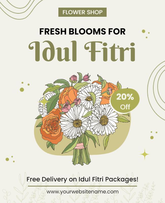 Idul Fitri Floral Discount Flyer Template