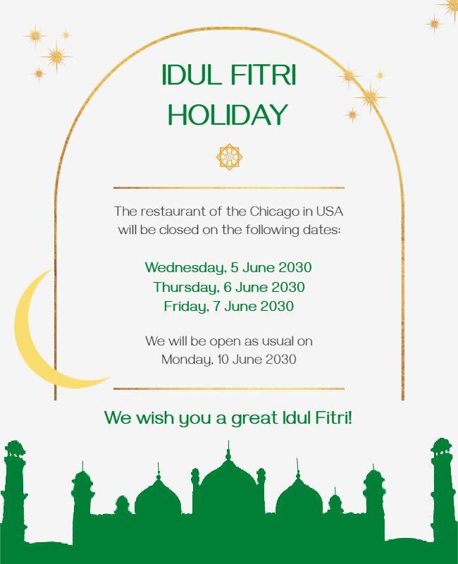 Idul Fitri Holiday Announcement Flyer Template