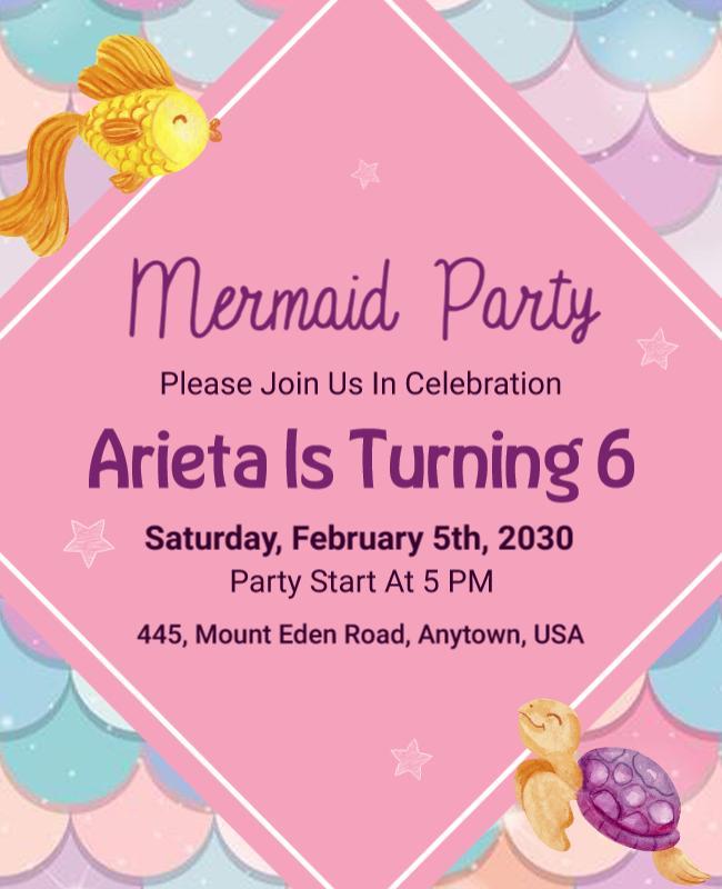 Illusion and Melanie Mermaid Party Birthday Flyer Template