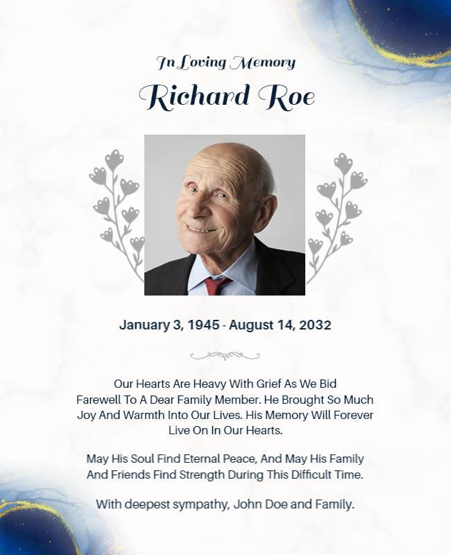 In Loving Memory Funeral Announcement Flyer Template