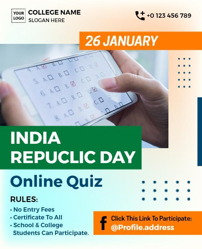 India Republic Day Online Quiz Event Flyer Template