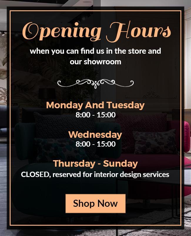 Interior Design Store Opening Hours Flyer Template