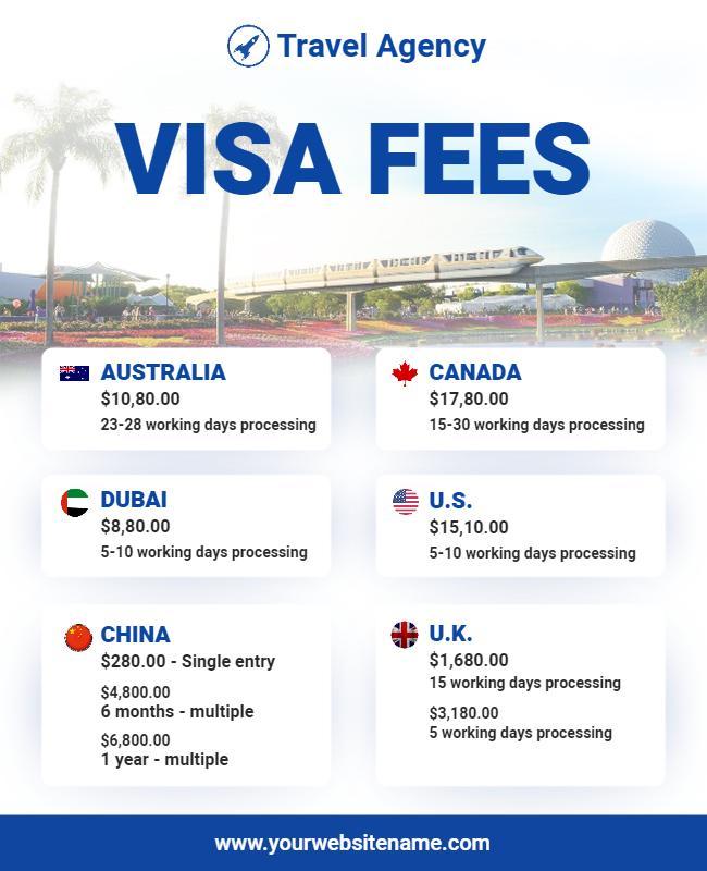 International Visa Fees Information Flyer Template