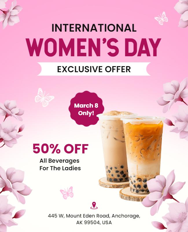 International Womens Day Beverage Discount Flyer Template