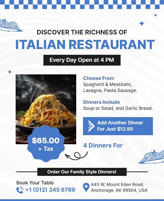 Italian Restaurant Dining Special Flyer Template