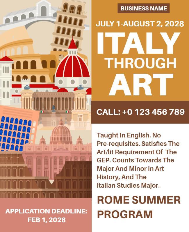 Italy Art Study Summer Program Flyer Template