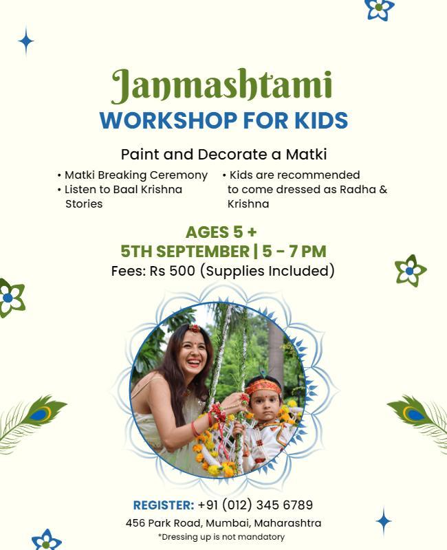 Janmashtami Kids Workshop Celebration Flyer Template