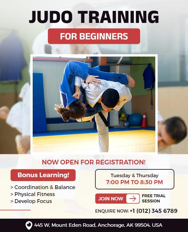 Judo Training for Beginners Registration Flyer Template