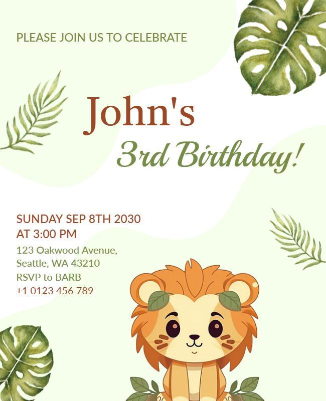 Jungle Theme Kids Birthday Party Flyer Template