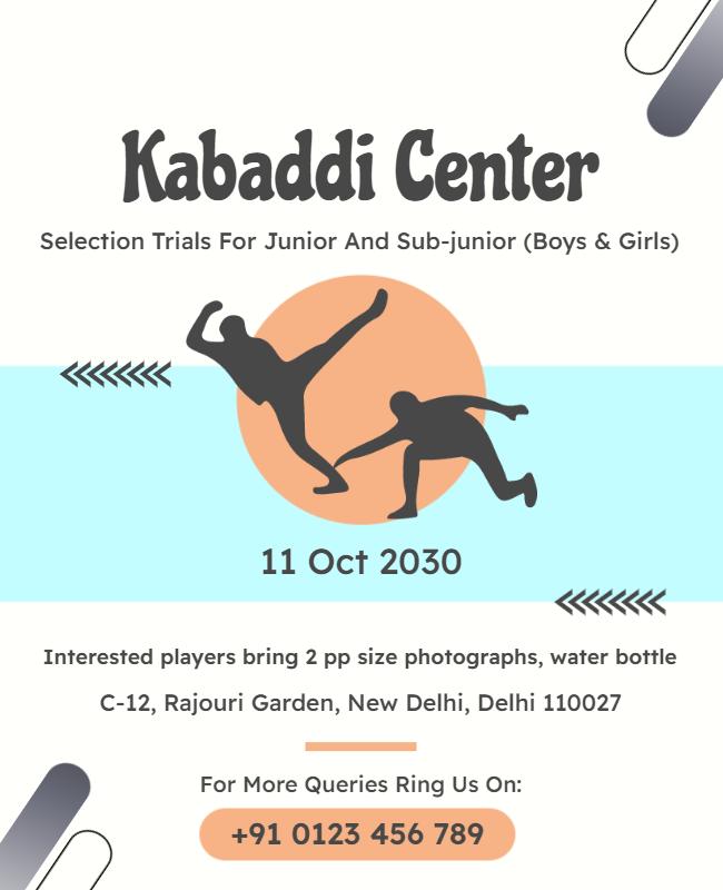 Junior Kabaddi Selection Trials Flyer Template