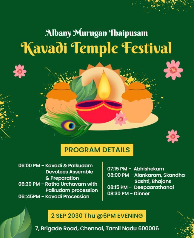 Kavadi Thaipusam Temple Festival Flyer Template