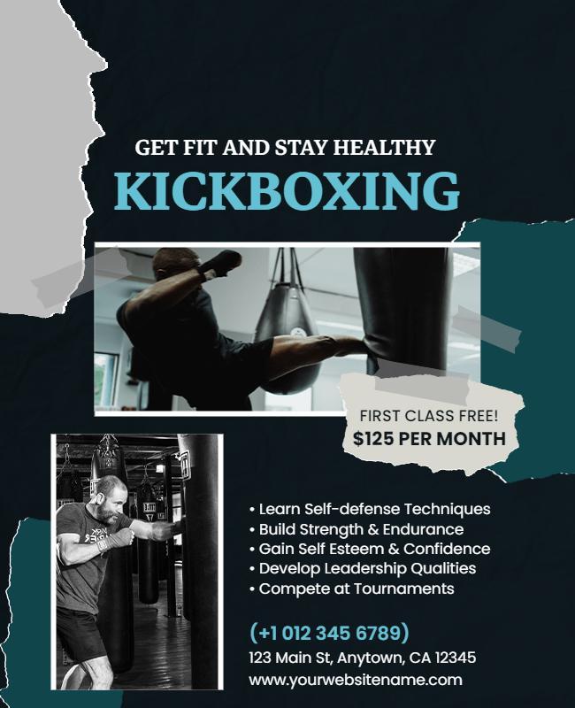 Kickboxing Training and Fitness Class Flyer Template