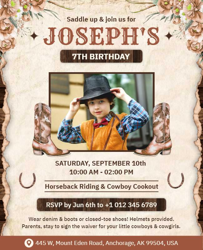 Kids Cowboy Themed Birthday Party Flyer Template